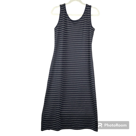 Tribal Femme Navy Blue and Tan Striped Maxi Dress - Picture 2 of 9